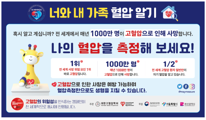 질병관리청은 세계 고혈압의 날(5월 17일)을 맞아 대한고혈압학회와 함께 ‘혈압측정 캠페인(K-MMM25)’을 진행한다. 사진 | 질병관리청
